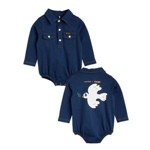 Wrangler x Mini Rodini Baby Peace Dove Denim Bodysuit